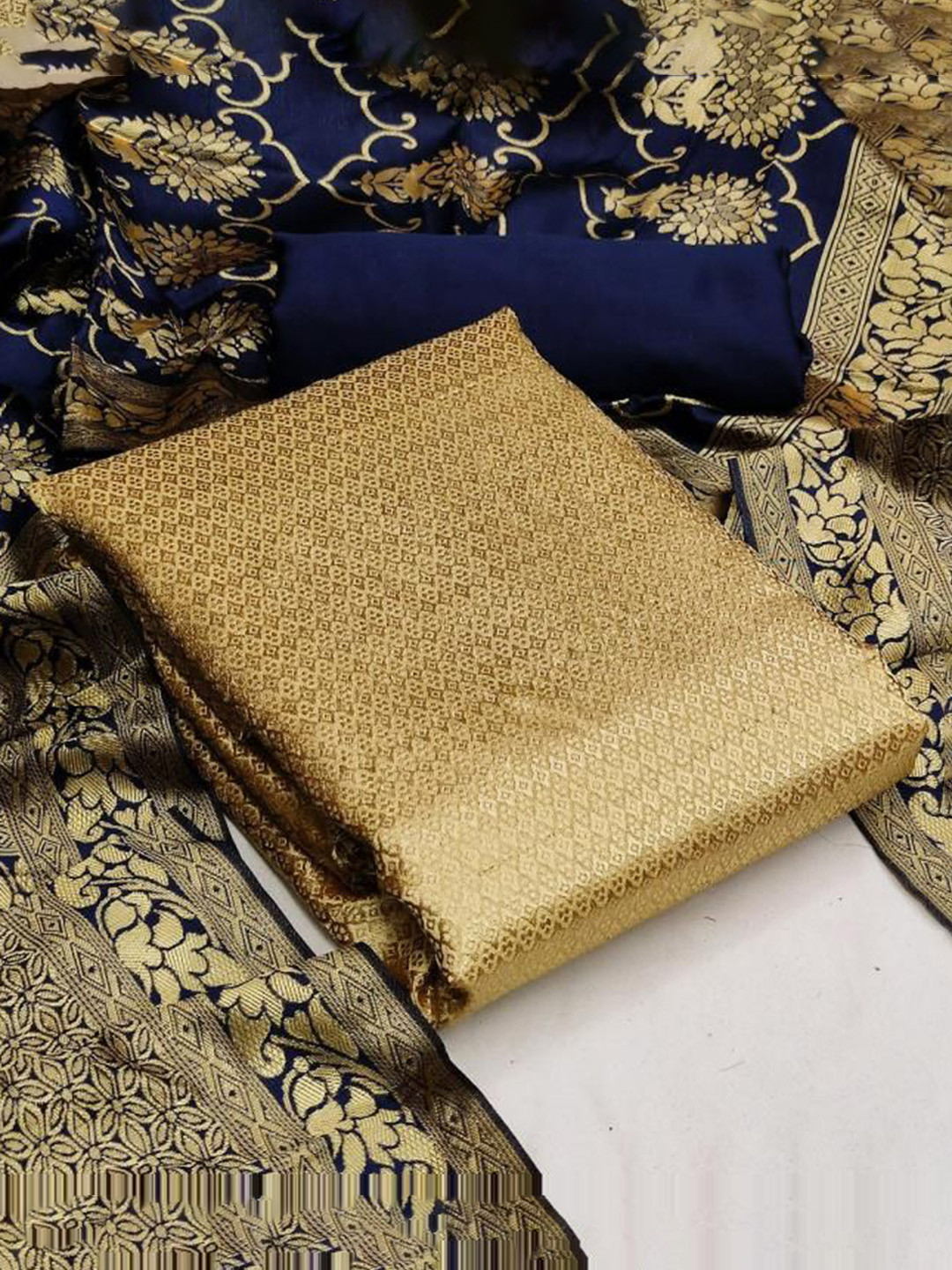 

KALINI Ethnic Motifs Woven Design Unstitched Dress Material, Gold