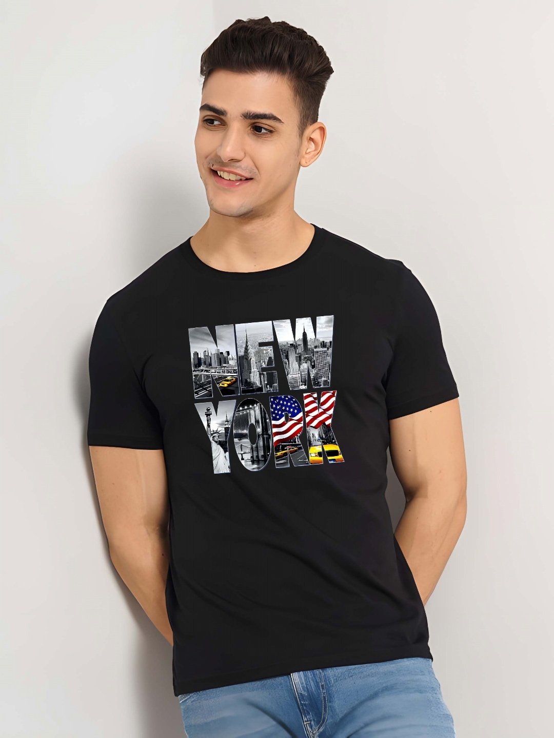 

Moda Rapido Men Typography Printed Round Neck Cotton slim Fit T-shirt, Black