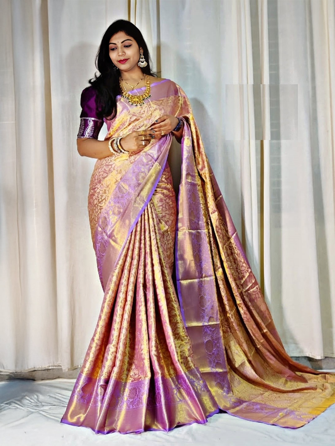 

bansari textiles Woven Design Zari Banarasi Saree, Purple