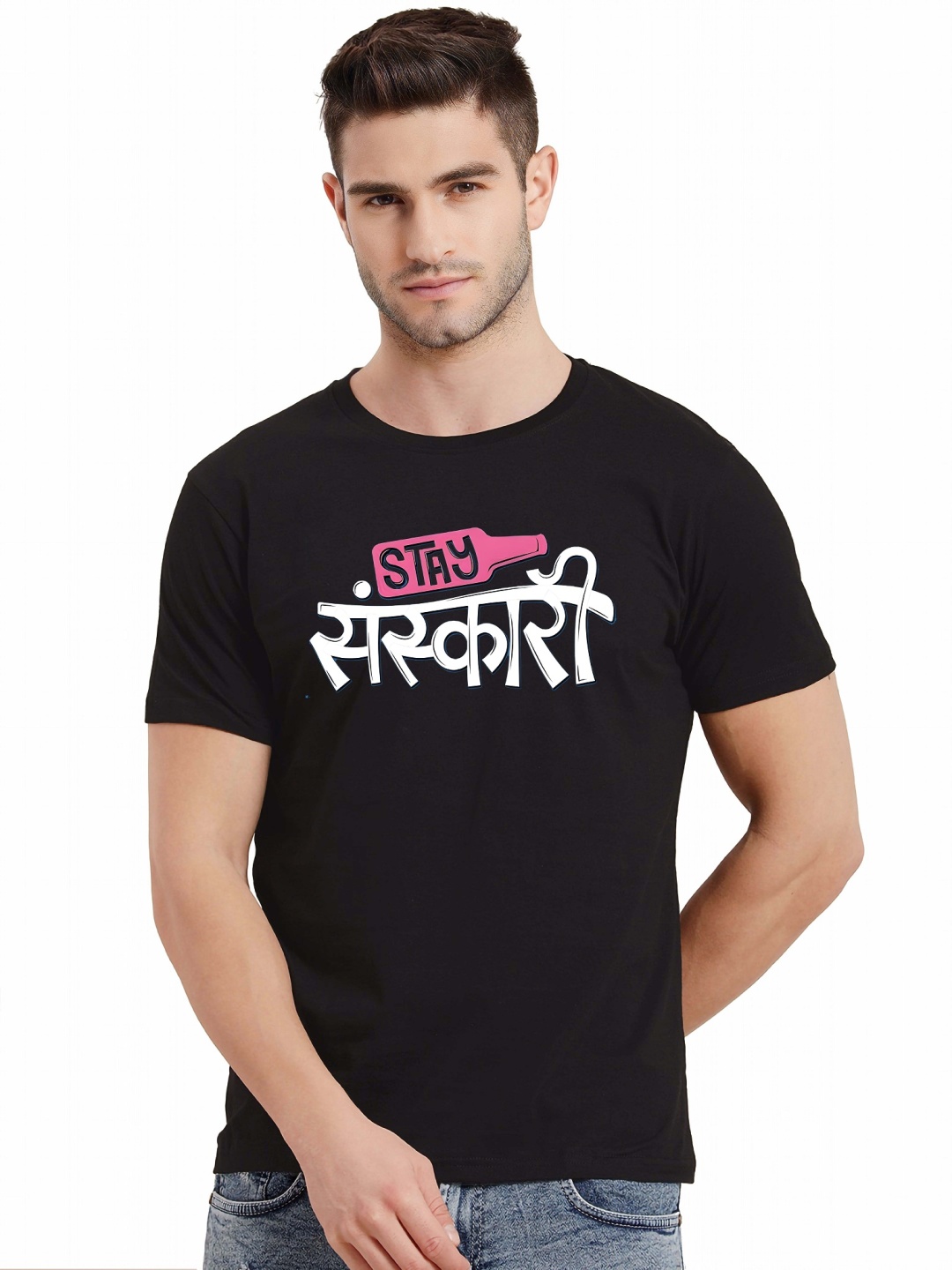 

Krimmple Men Drop-Shoulder Sleeves Pure Cotton T-shirt, Black