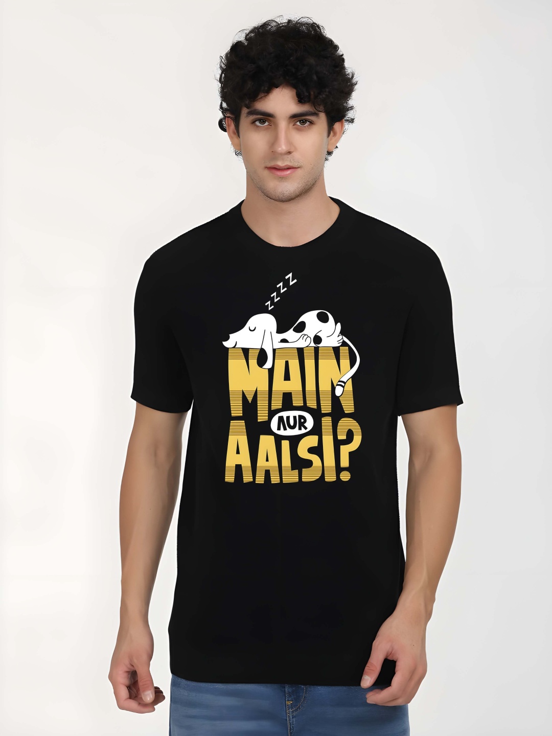 

Krimmple Men Typography Printed Round Neck Cotton T-shirt, Black