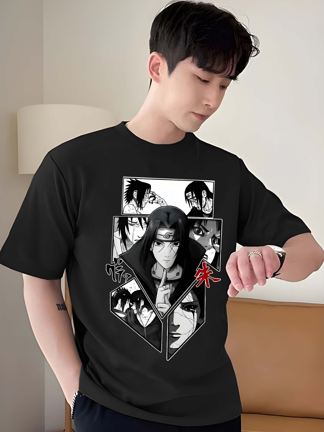 

Krimmple Men Drop-Shoulder Sleeves Pure Cotton T-shirt, Black