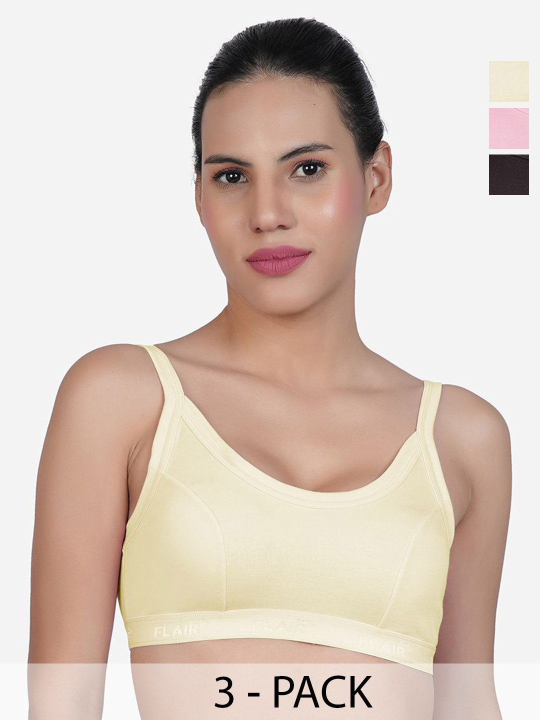 

SHYAM SONS FLAIR Pack Of 3 Full Coverage Non Padded Workout Bra, Black