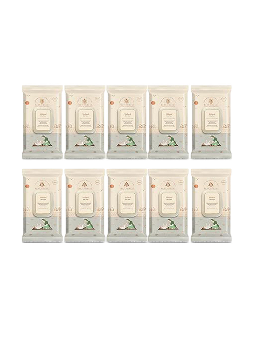 

Baby Forest Set Of 10 Mulmul Ultra Soft & Water Based Baby Wipes - 72 Wipes Each, White