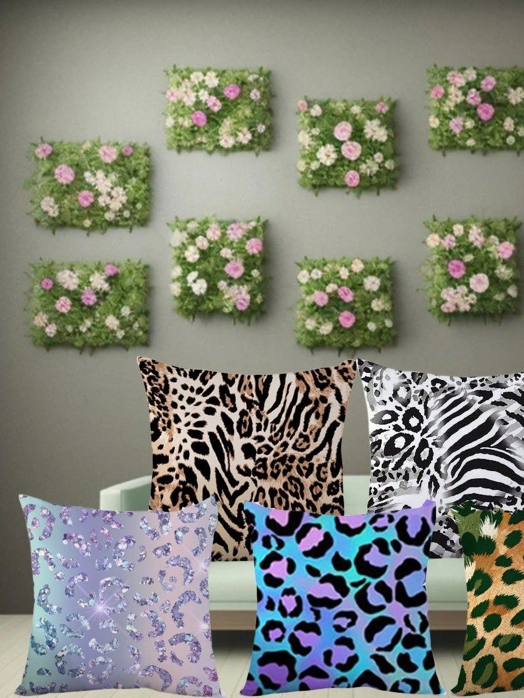 

JEXHOME Black 5 Pieces Animal Printed Satin Square Cushion Covers