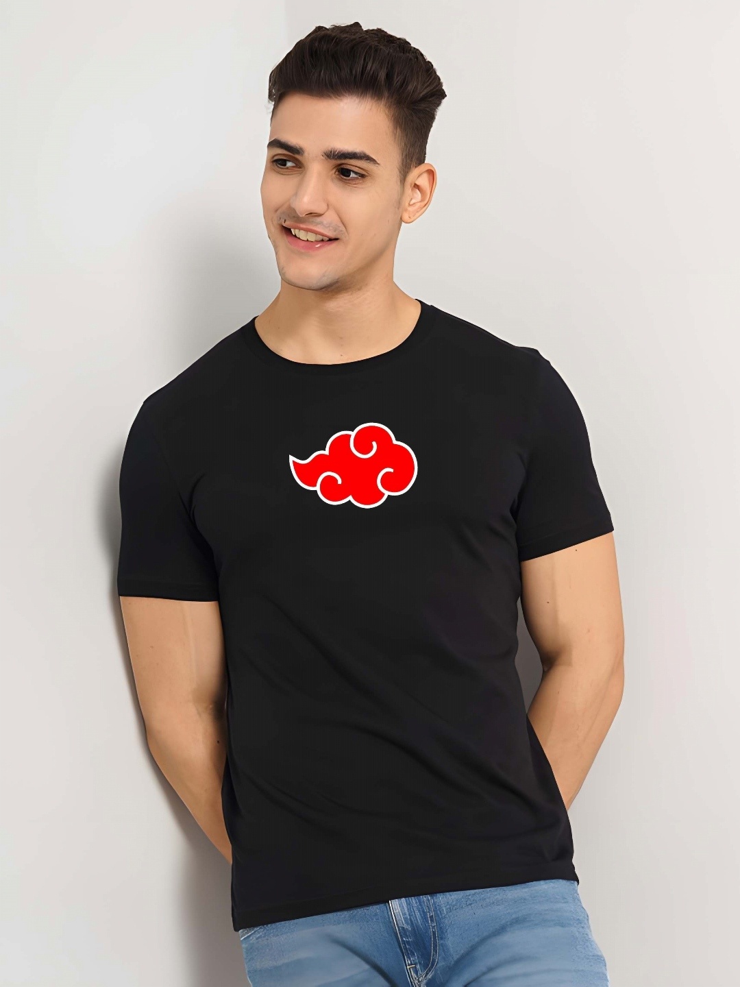 

Krimmple Men Graphic Printed Round Neck Cotton T-shirt, Black
