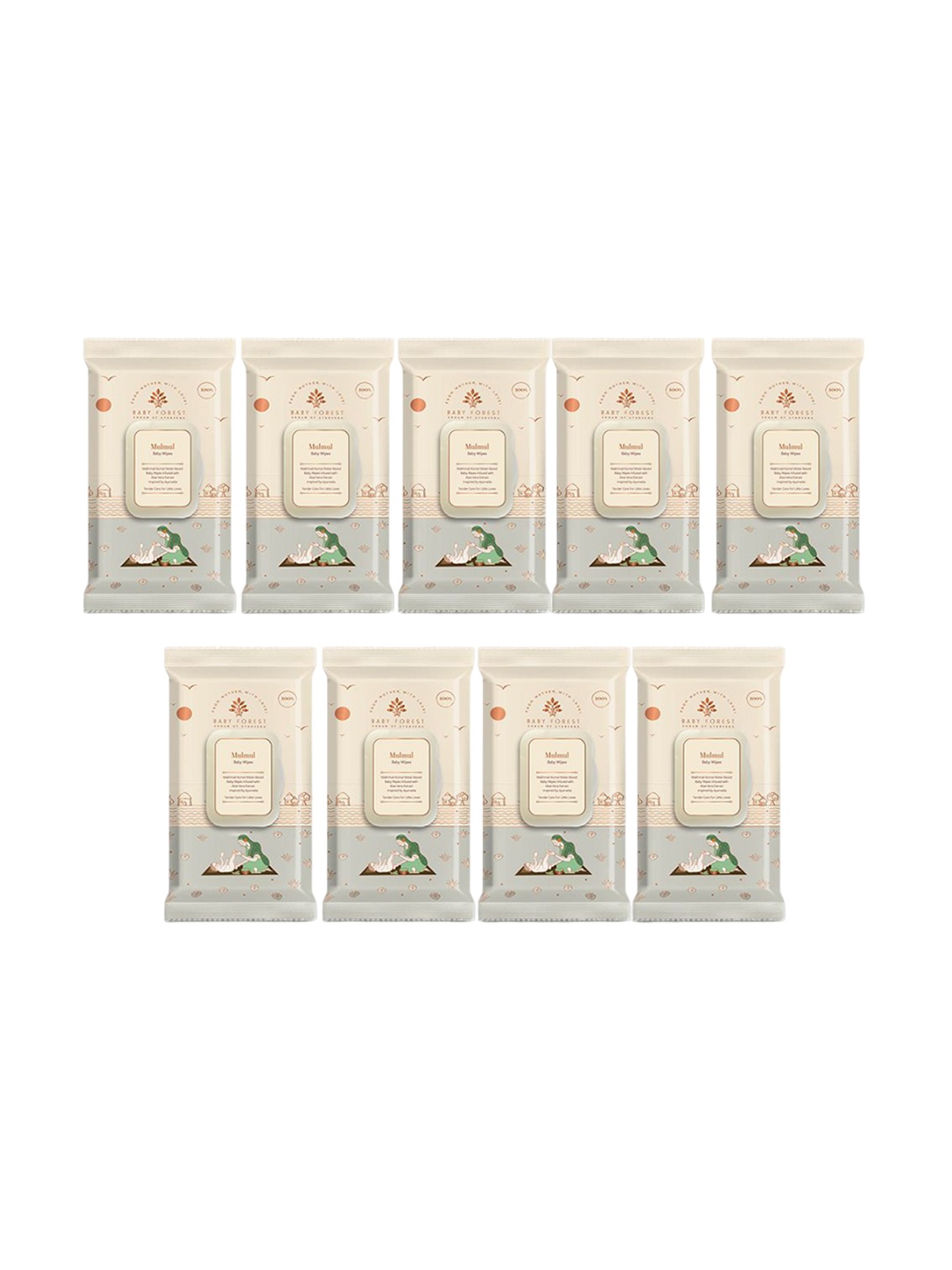 

Baby Forest Set Of 9 Mulmul Ultra Soft & Water Based Baby Wipes - 72 Wipes Each, White