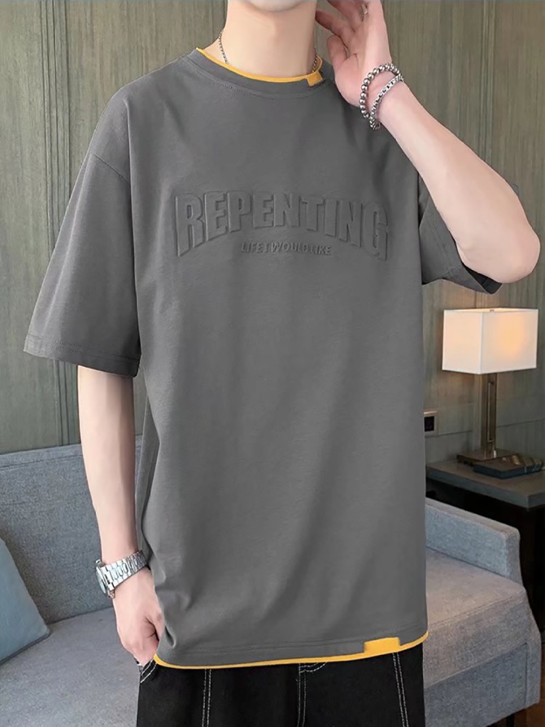 

StyleCast x Revolte Men Typography Printed Round Neck T-shirt, Grey