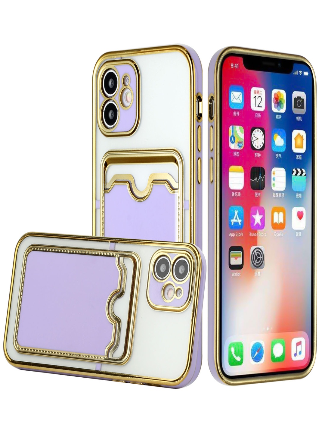

Luxury Kase Solid iPhone 11 Electroplated Phone Case With Card Holder Back Case, Purple