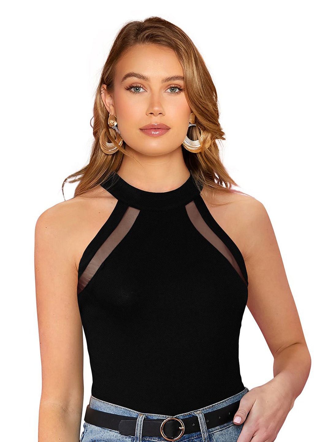 

SHOPONBIT Women Round Neck Sleeveless Top, Black