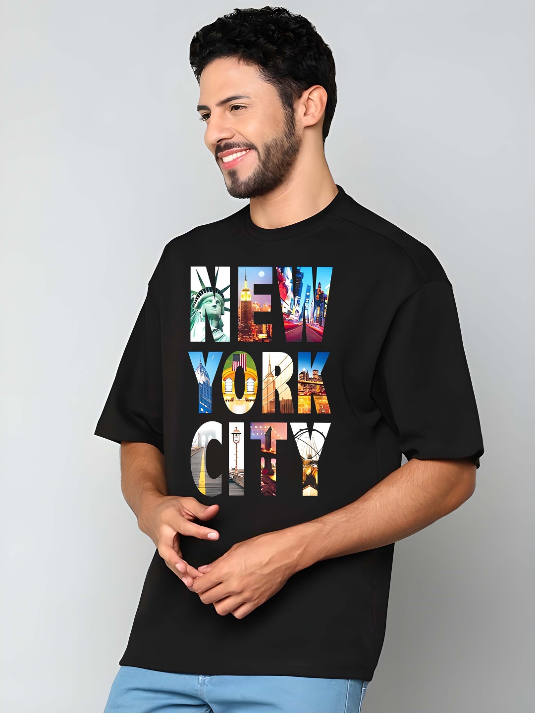 

Krimmple Men Drop-Shoulder Sleeves Pure Cotton T-shirt, Black