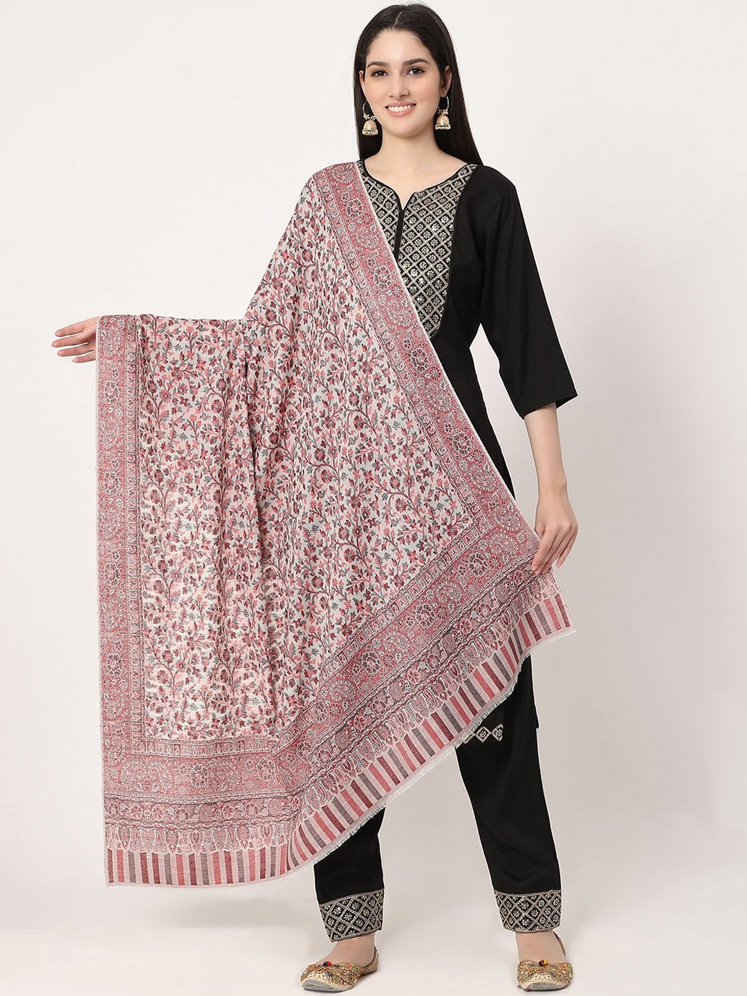 

Moda Chales Floral Woven Design Shawl, White
