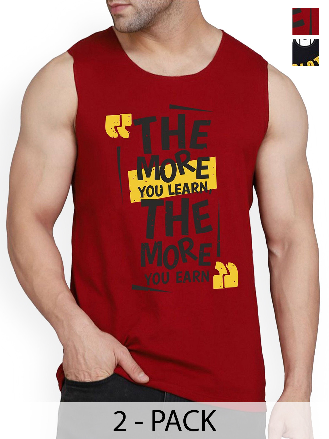 

Woostro Pack Of 2 Printed Cotton Gym Vests RS26 CMB (MORE MAROON) (98 BLACK)