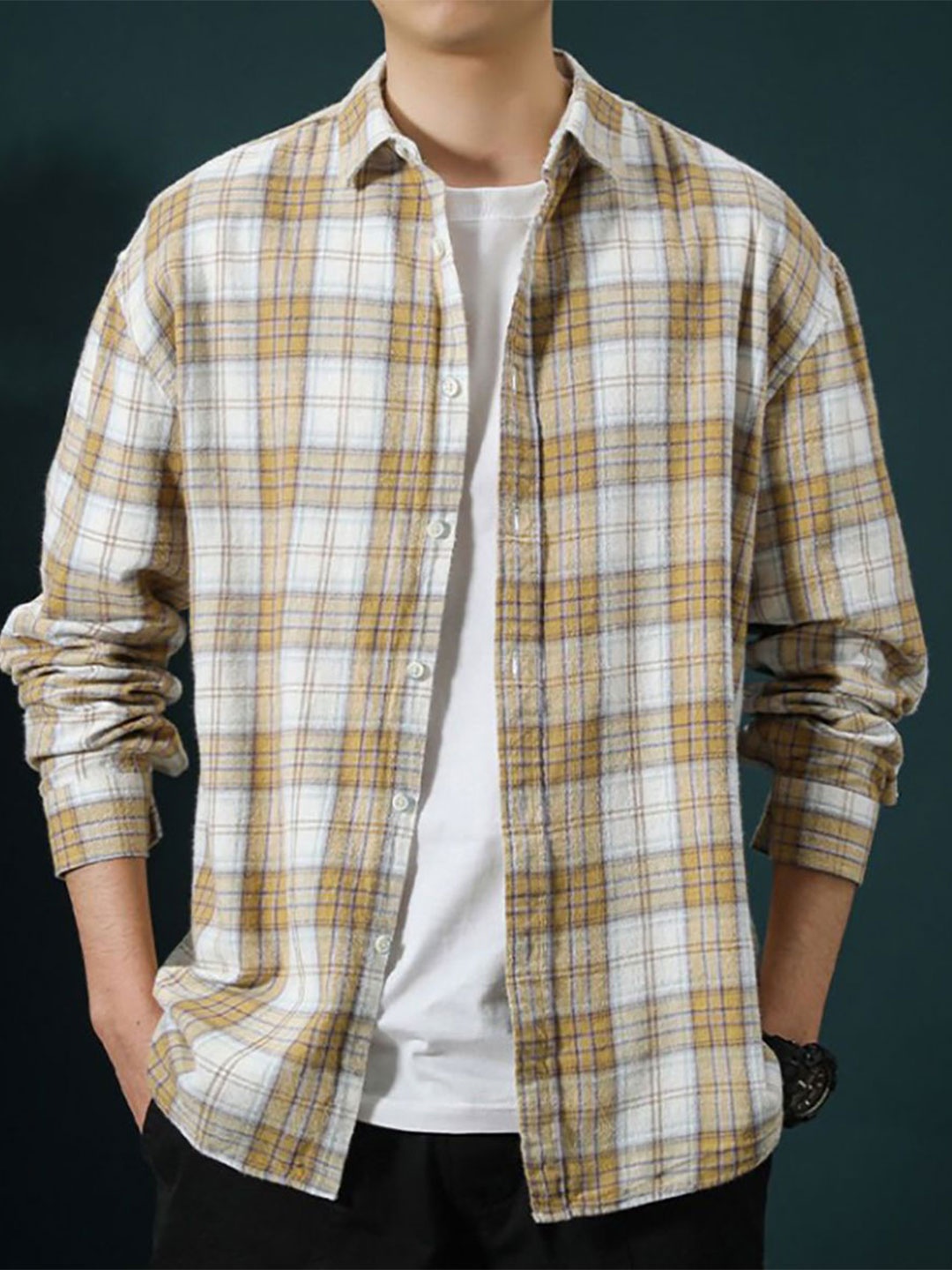 

StyleCast x Revolte Men Gingham Checks Opaque Checked Casual Shirt, Grey