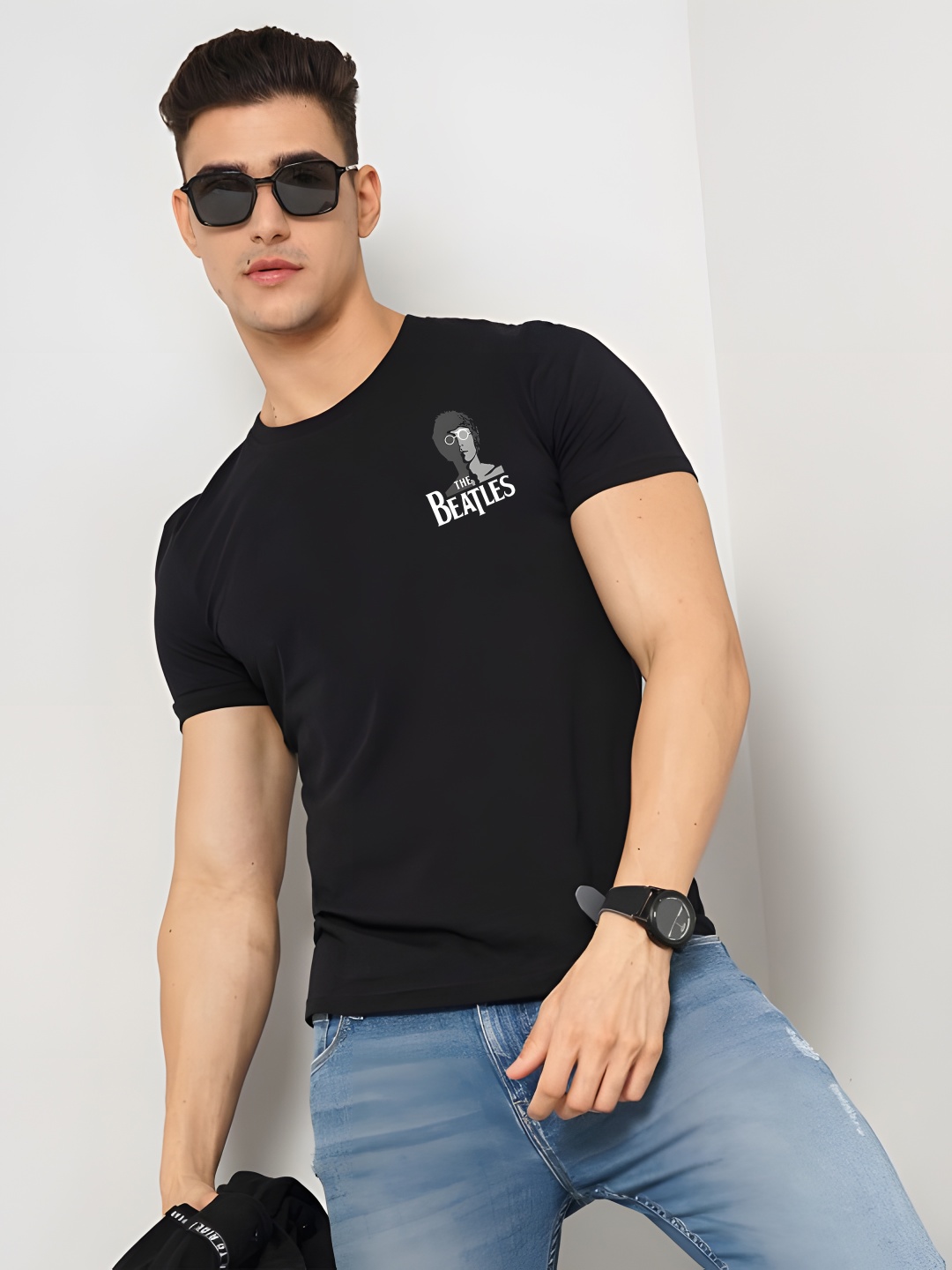

Krimmple Men Graphic Printed Round Neck Cotton T-shirt, Black