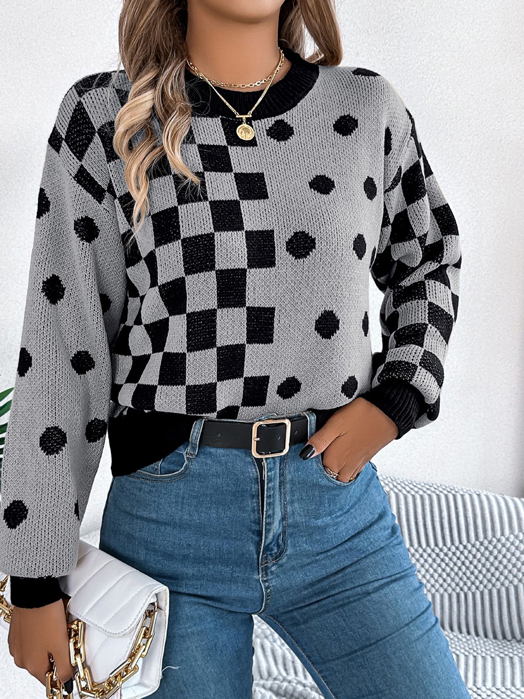 

StyleCast x Revolte Women Colourblocked Pullover Sweater, Grey