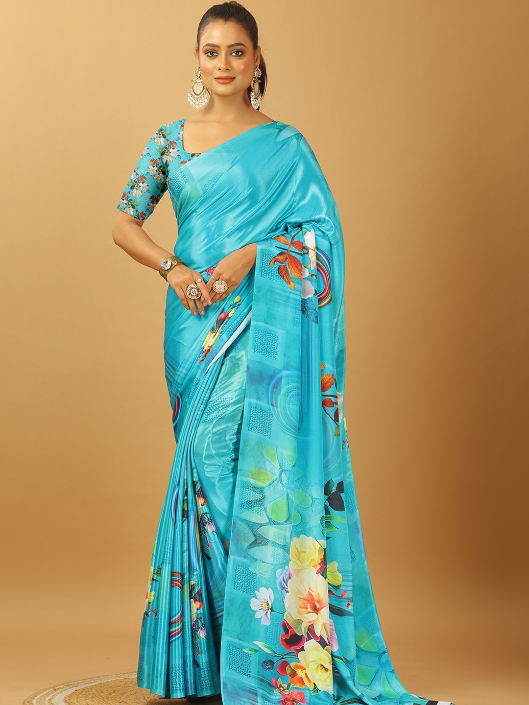 

NIRMAL CREATION Women Floral Pure Crepe Saree, Blue