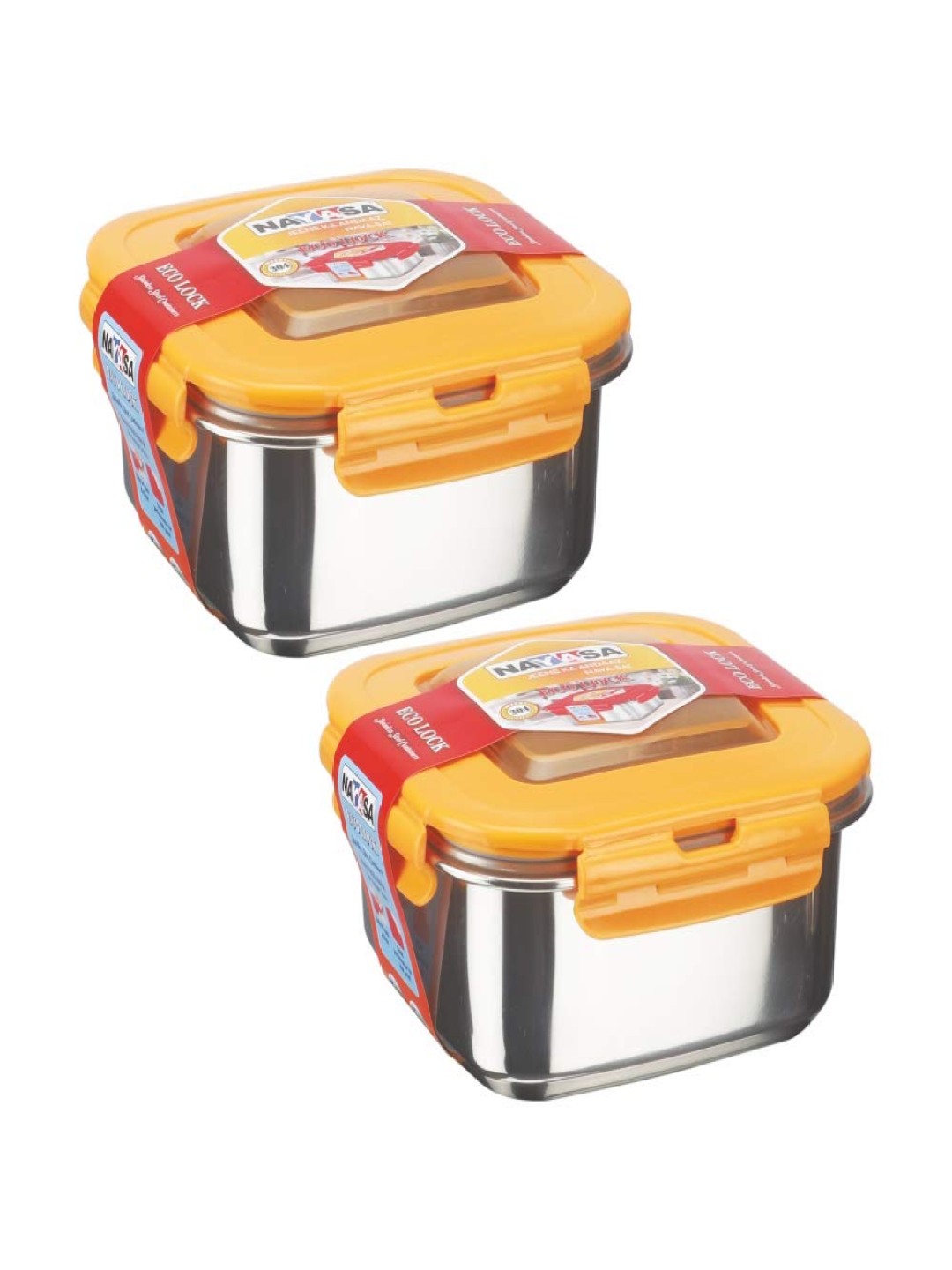 

Nayasa Set Of 2 Orange Square Eco Lock Leakproof Stainless Steel Lunchbox 230ML Each