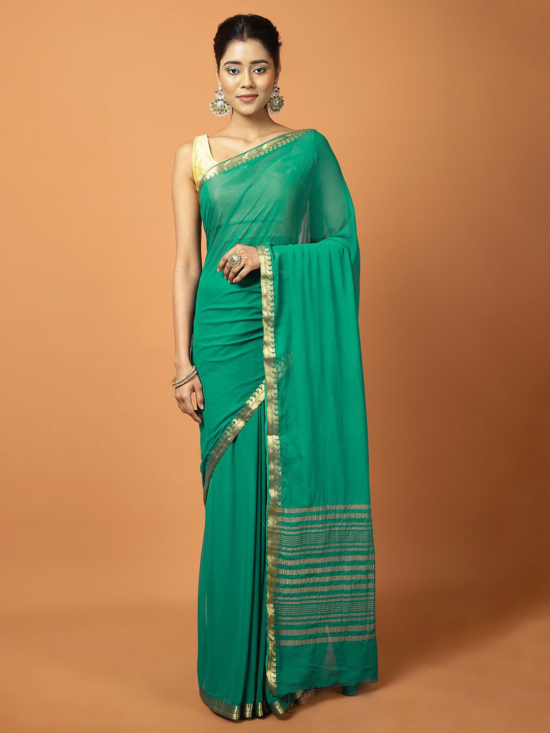 

Meena Bazaar Zari Saree, Green