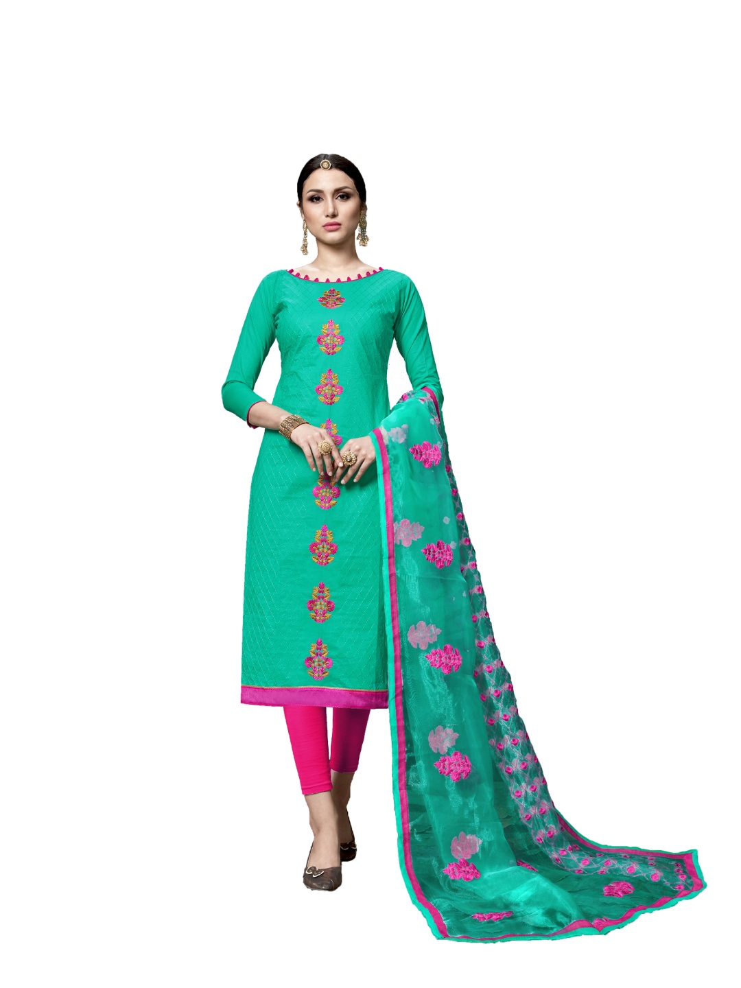 

HERE&NOW Floral Embroidered Unstitched Dress Material, Sea green