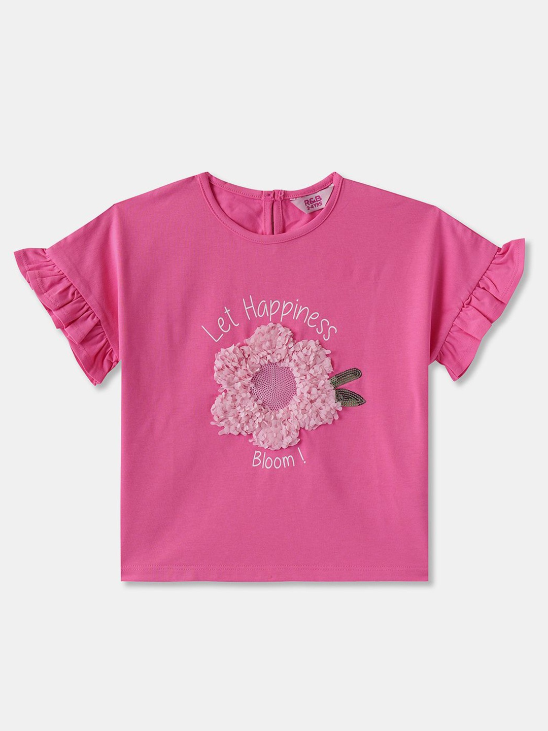 

R&B Floral Print Flutter Sleeve Cotton Top, Pink