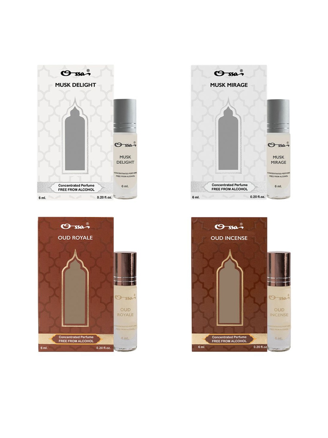 

Ossa Set Of 4 Musk Delight, Musk Mirage, Oud Royale & Oud Incense Attar - 6 ml Each, White