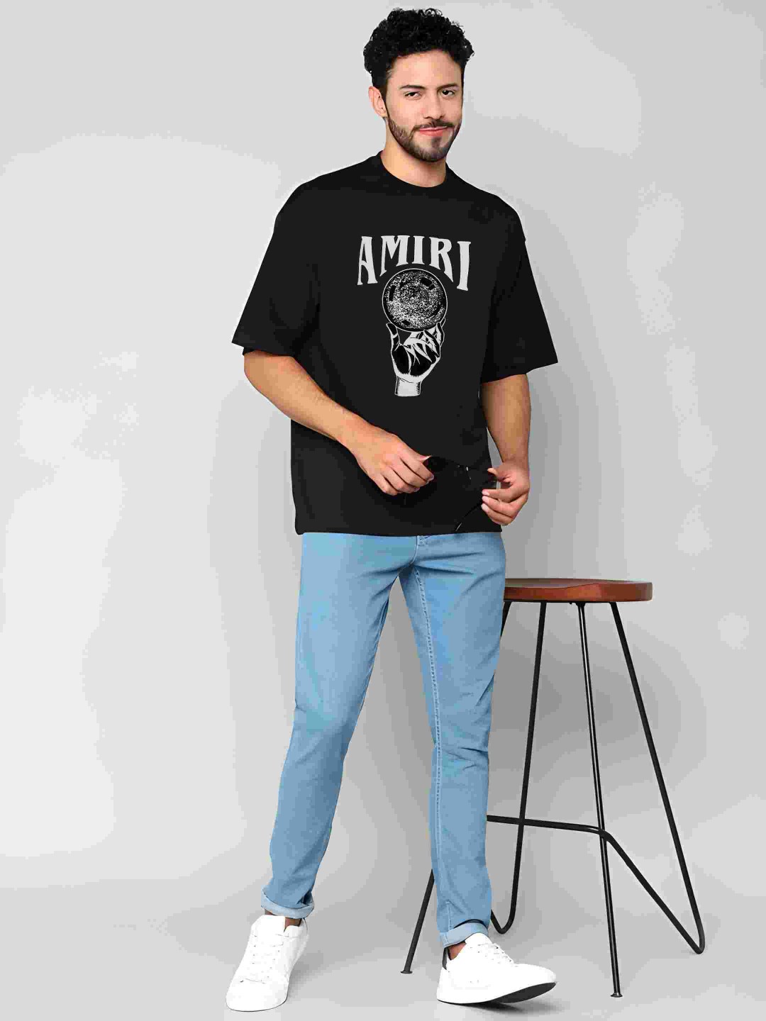 

BOWLIFESTYLE Men Drop-Shoulder Sleeves Pure Cotton T-shirt, Black