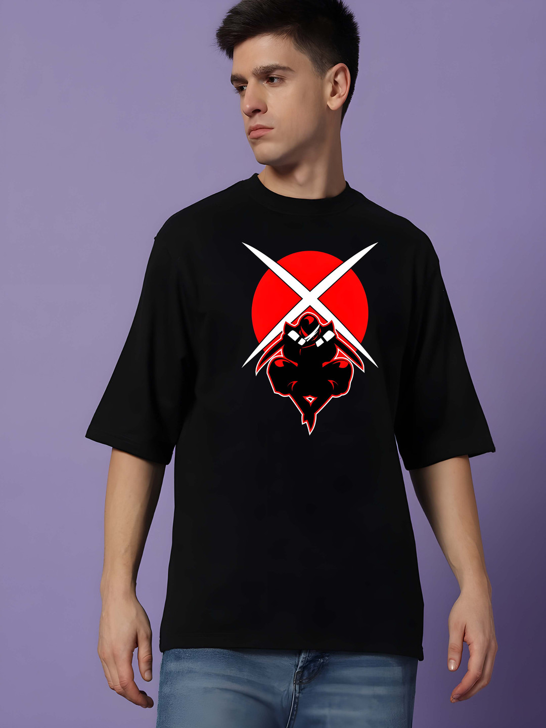 

Krimmple Men Drop-Shoulder Sleeves Pure Cotton T-shirt, Black