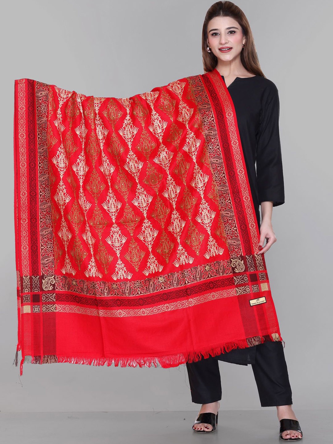 

Tones-N-Shades Ethnic Motifs Printed Shawl, Red