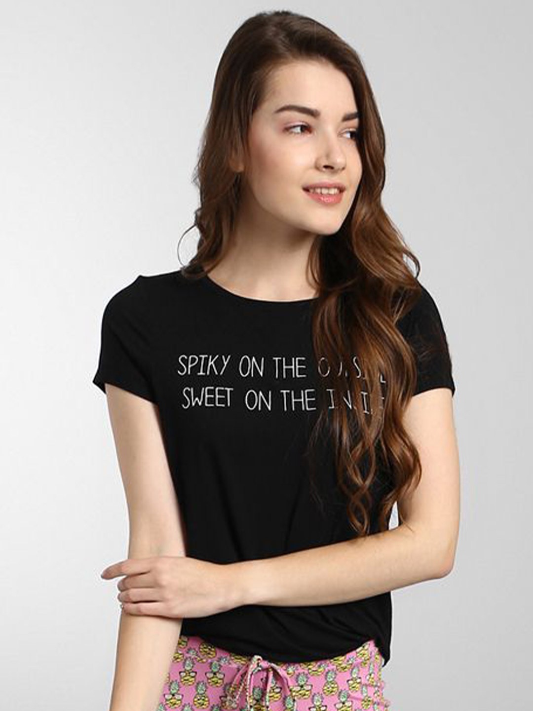 

necesera Printed Round Neck Lounge Tshirts, Black