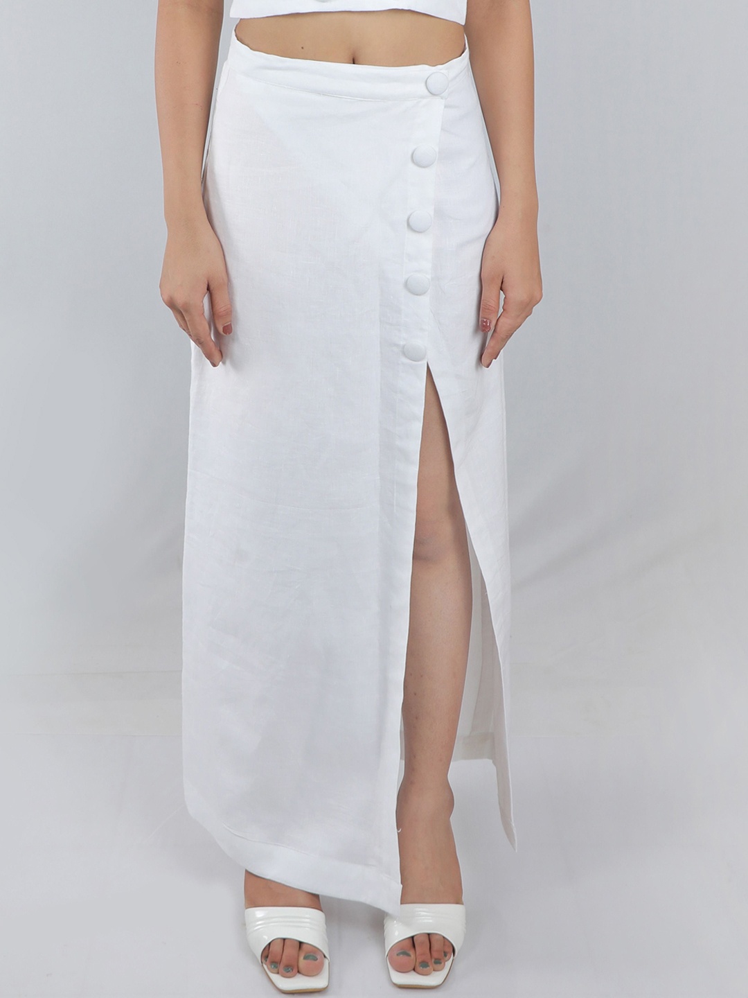 

House of Harakh A-Line Front Slit Maxi Skirts, White