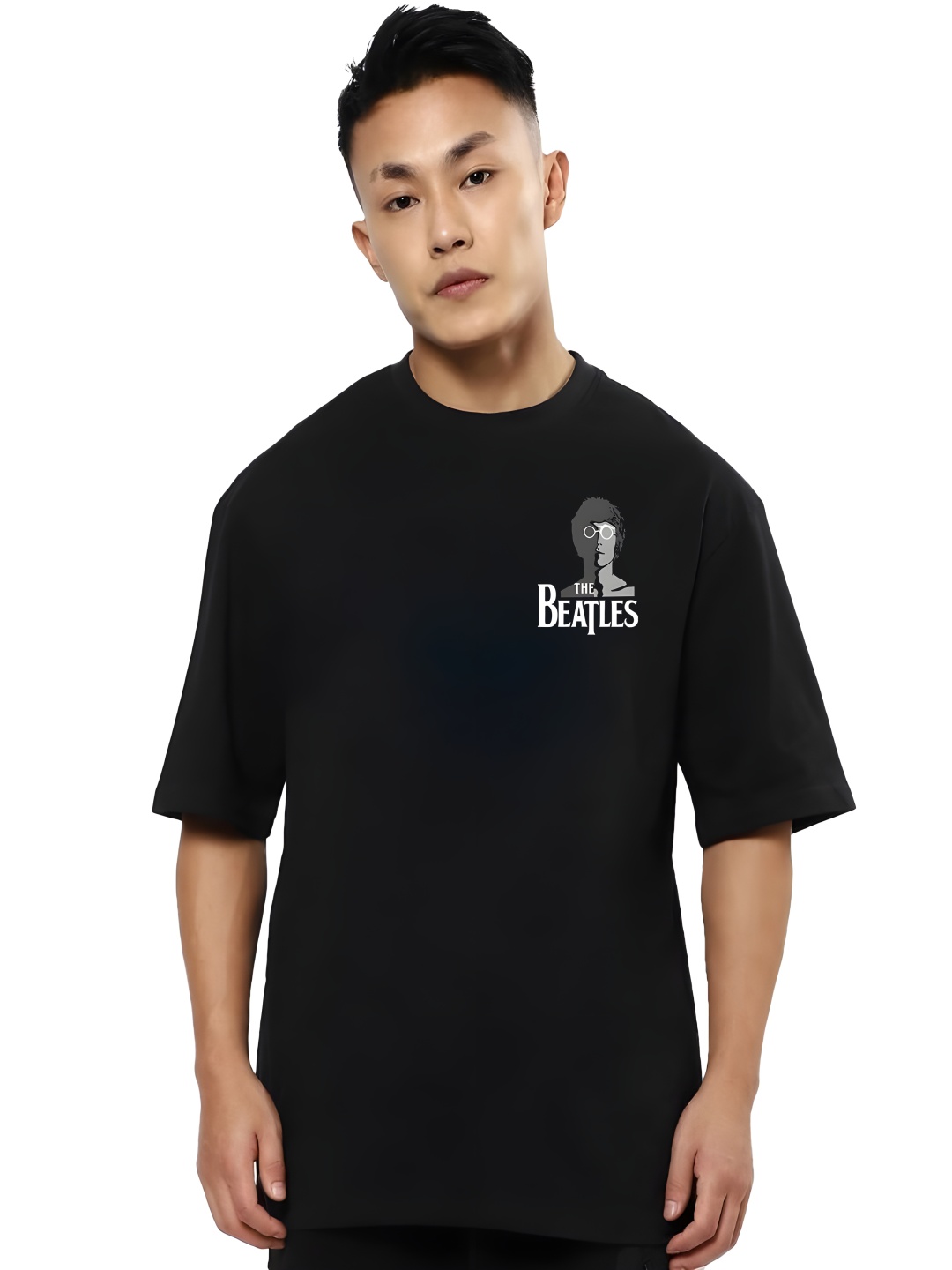 

BOWLIFESTYLE Men Drop-Shoulder Sleeves Pure Cotton T-shirt, Black