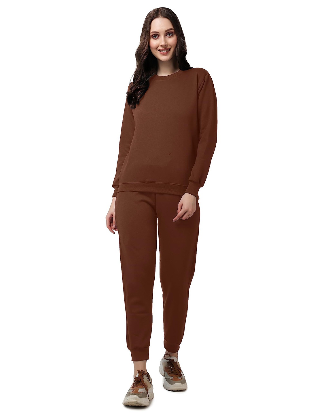 

NOTWILD Women Round Neck Sweatshirt, Brown