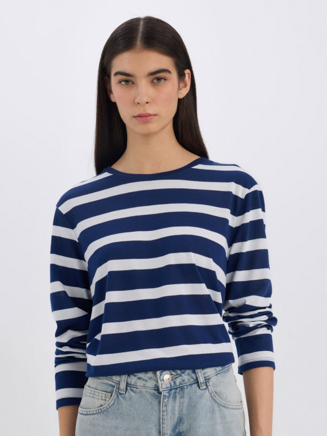 

DeFacto Women Striped Round Neck T-shirt, Navy blue
