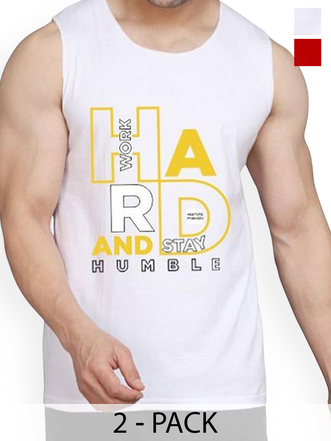 

Woostro Pack Of 2 Printed Cotton Gym Vests RS26 CMB (HARD WHITE) (RUN RED)