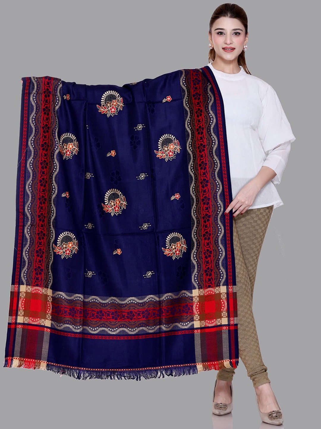 

Tones-N-Shades Ethnic Motifs Embroidered Shawl, Blue