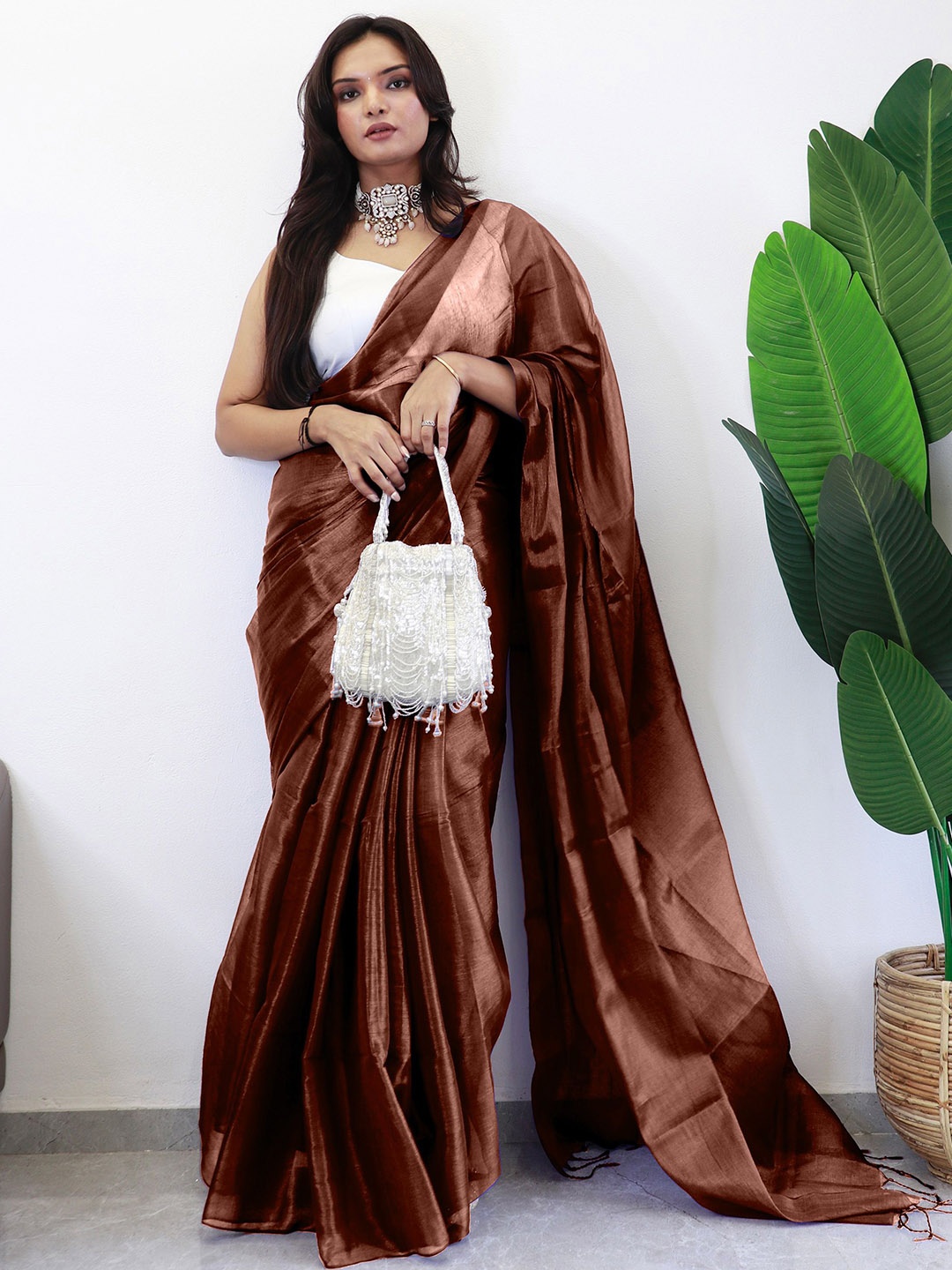

Anouk Women Tissue Saree, Copper