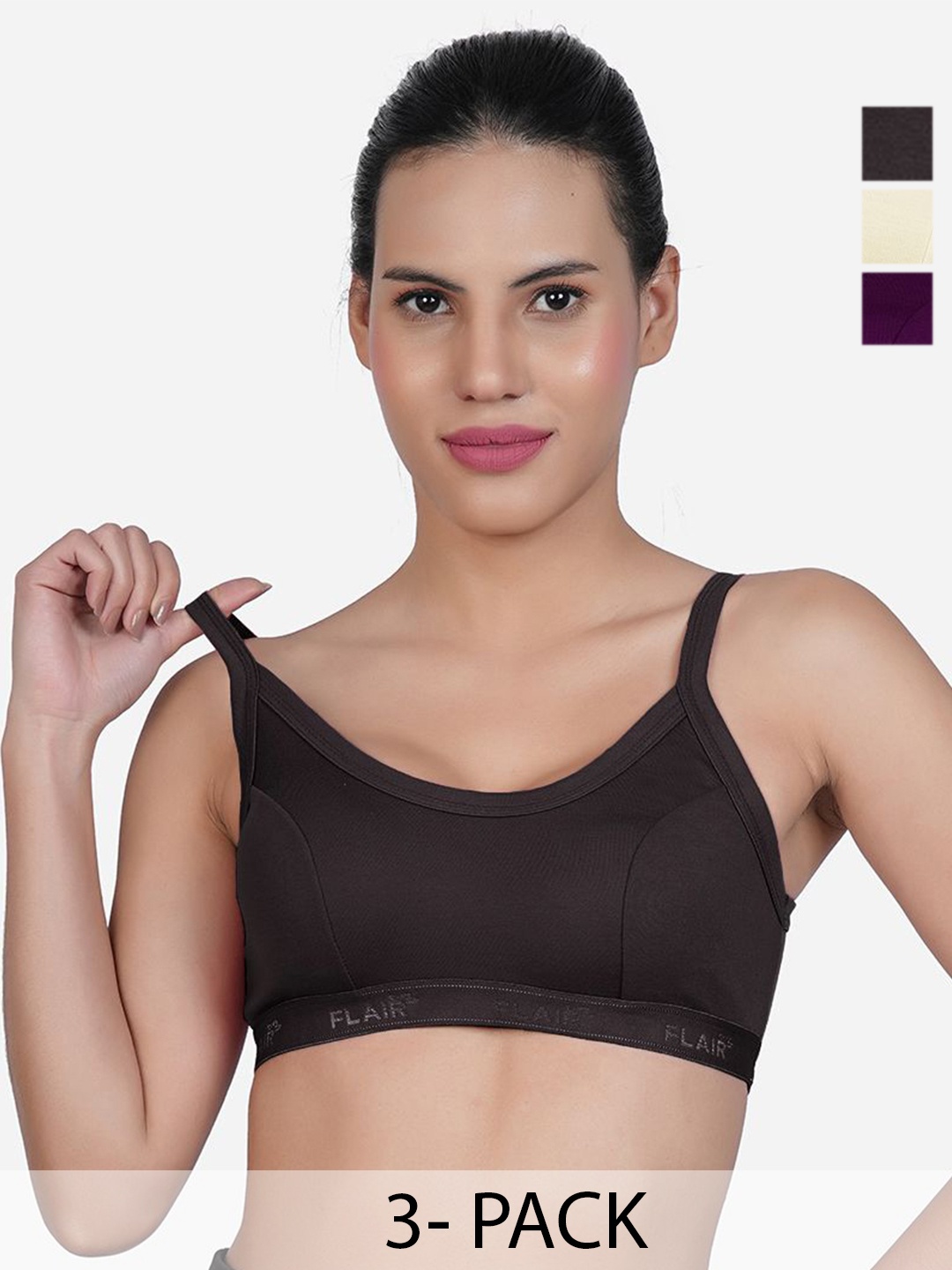 

SHYAM SONS FLAIR Women Pack Of 3 Full Coverage Workout Bra, Black