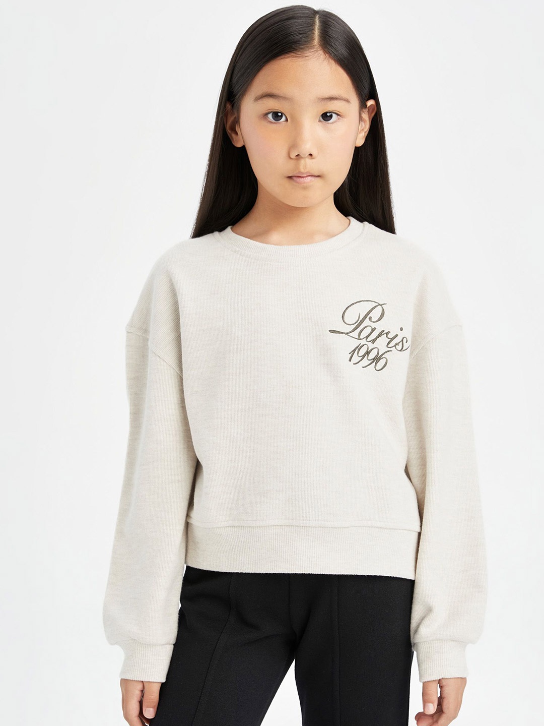 

DeFacto Girls Typography Printed Pullover, White