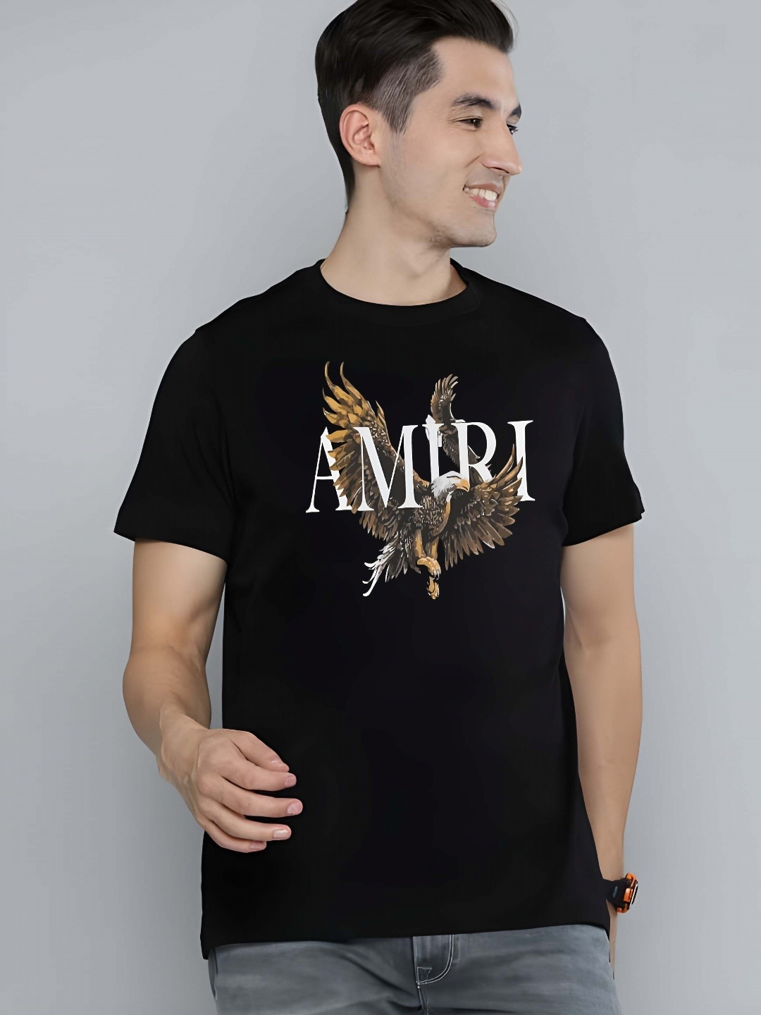 

Krimmple Men Graphic Printed Round Neck Cotton T-shirt, Black