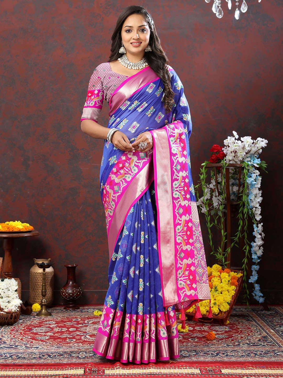 

bansari textiles Woven Design Paithani Saree, Blue