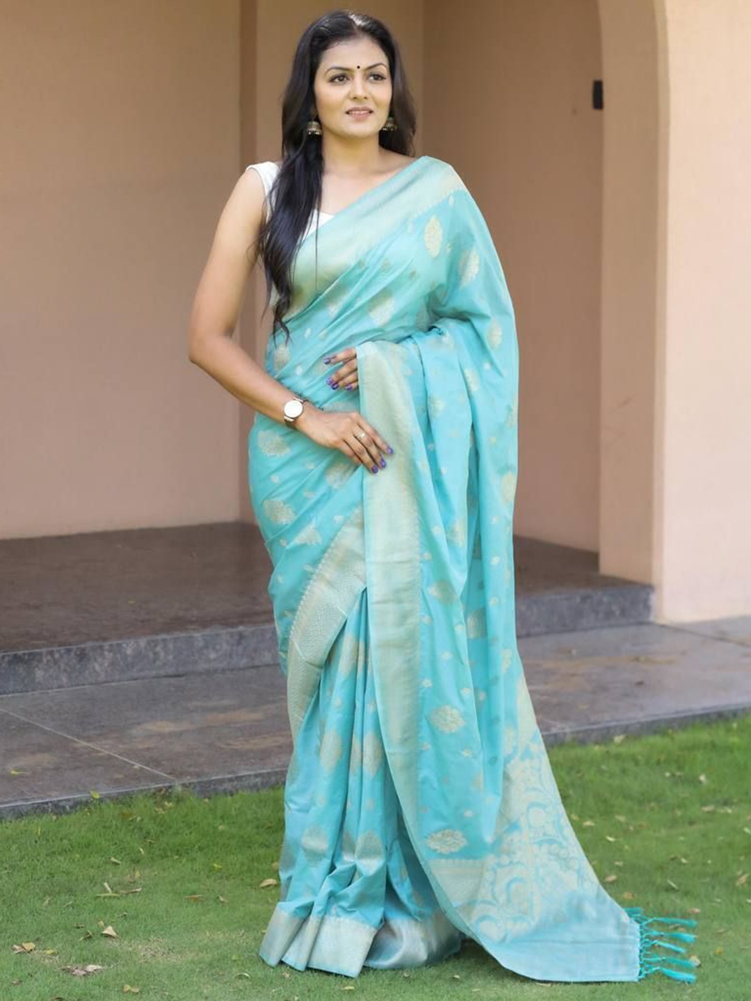 

bansari textiles Woven Design Zari Kanjeevaram Saree, Blue