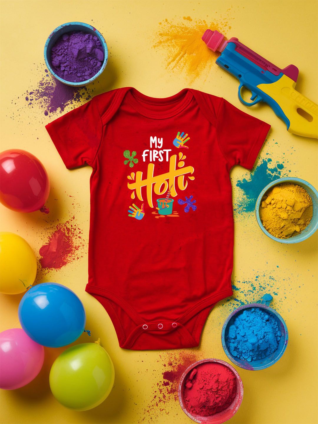 

FFLIRTYGO Infants Holi Printed Cotton Bodysuit, Red