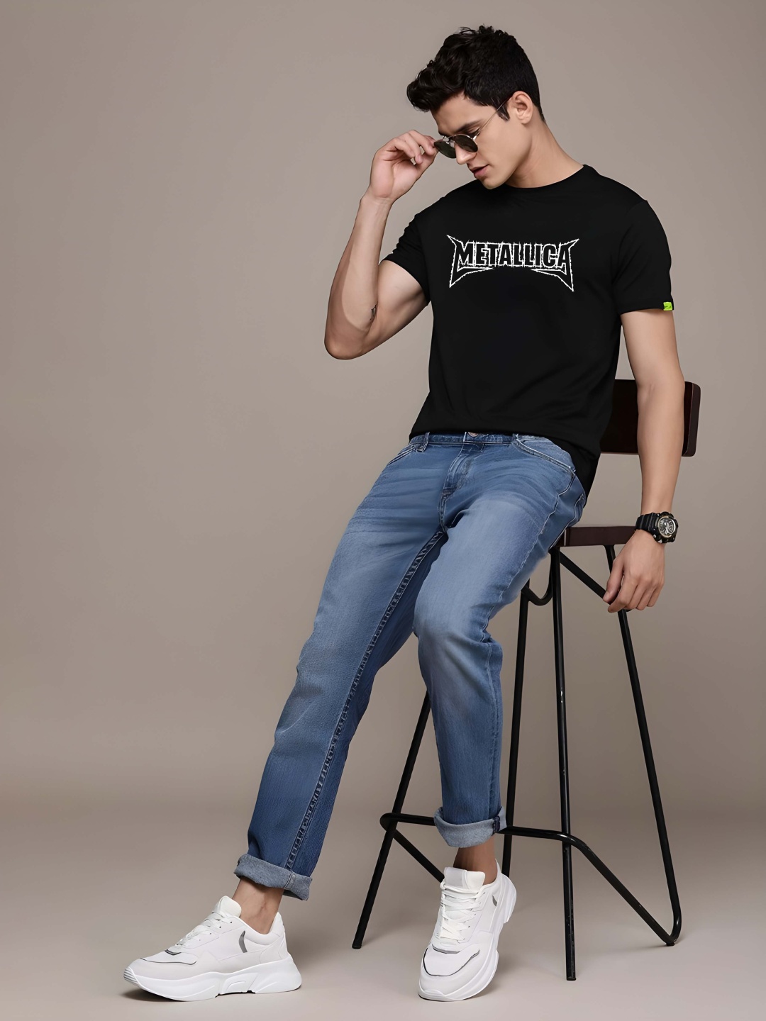 

Krimmple Men Graphic Printed Round Neck Cotton T-shirt, Black
