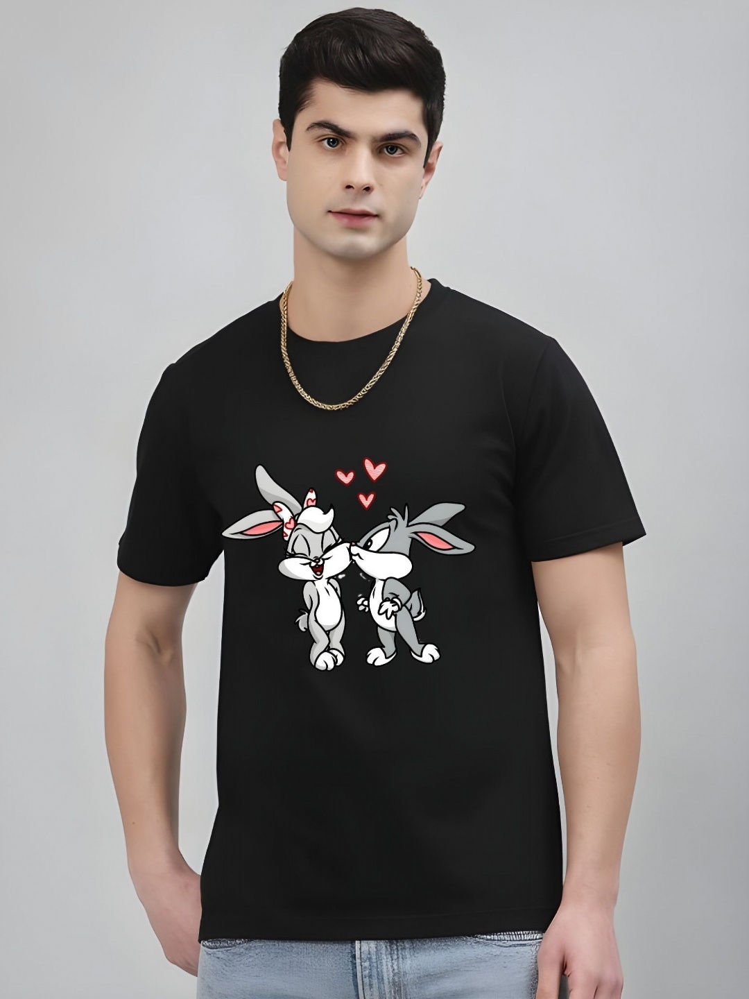 

Krimmple Men Graphic Printed Round Neck Cotton T-shirt, Black