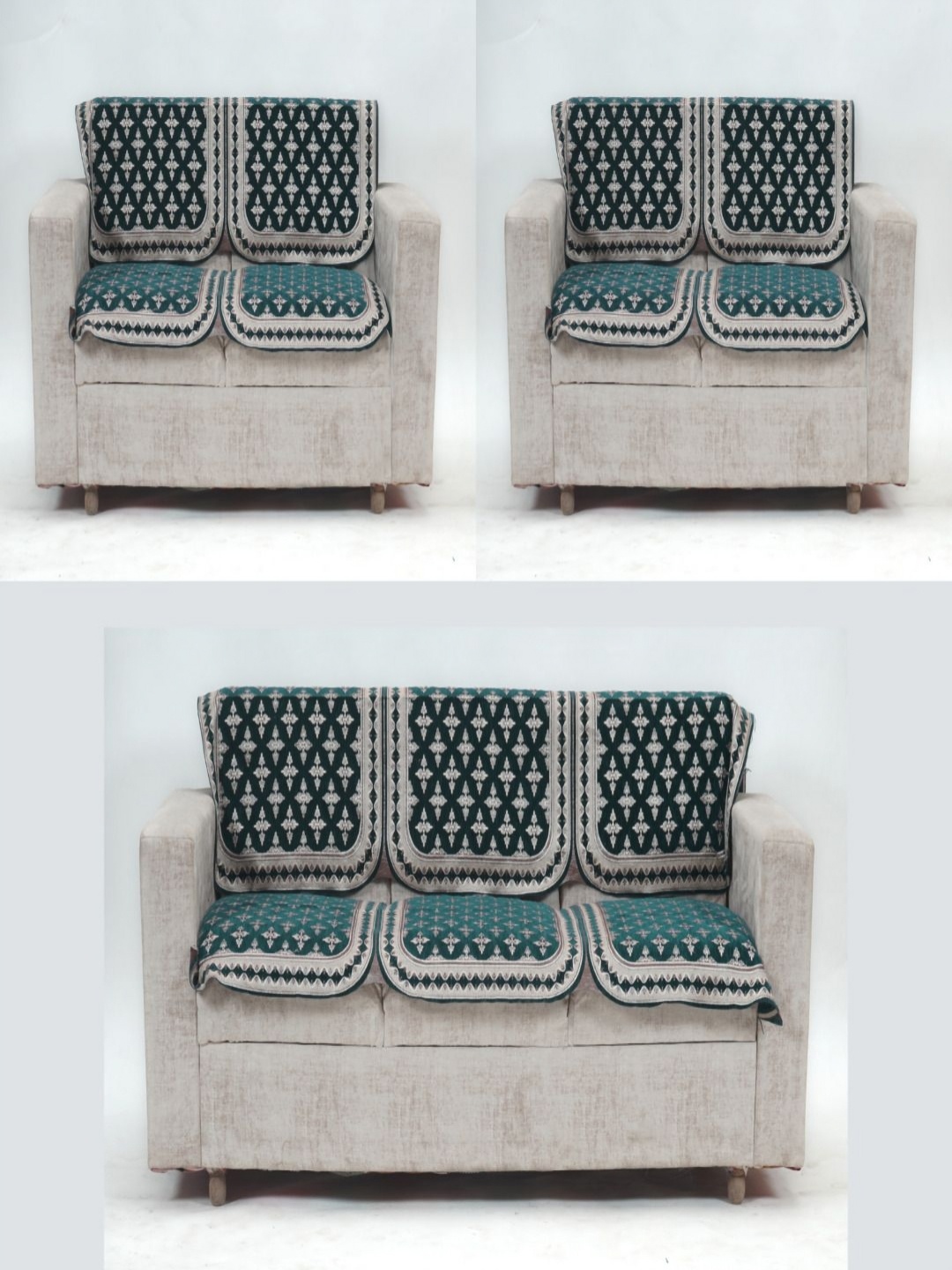 

Fashion Throw Teal & White 6 Pieces Printed Jacquard 7 Seater Sofa Covers