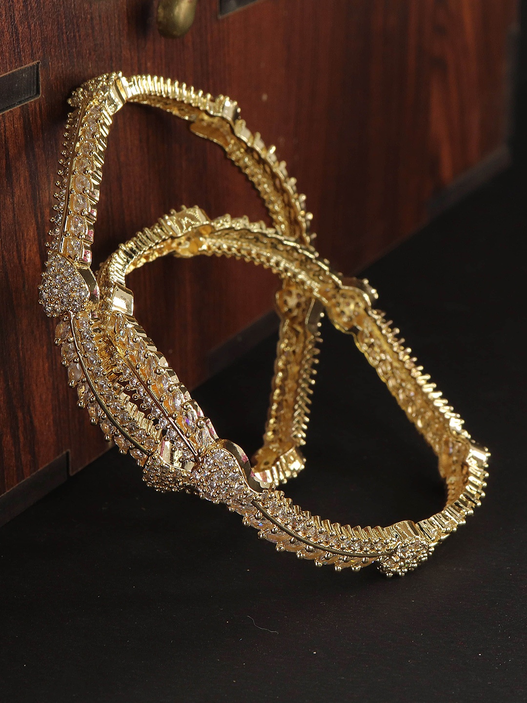 

ZULKA Set Of 2 American Diamond Studded Bangles, Gold