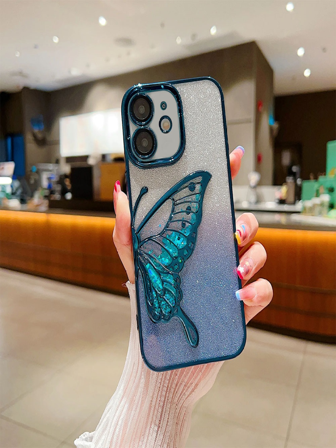 

Luxury Kase LK099 Quirky iPhone 11 Glitter Candy Electroplated Butterfly Lens Back Case, Blue