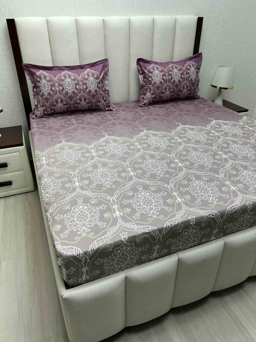 

Pure Decor Cotton King Size Double Bed Bedsheet With 2 Pillow Covers 2.74m X 2.74m, Purple