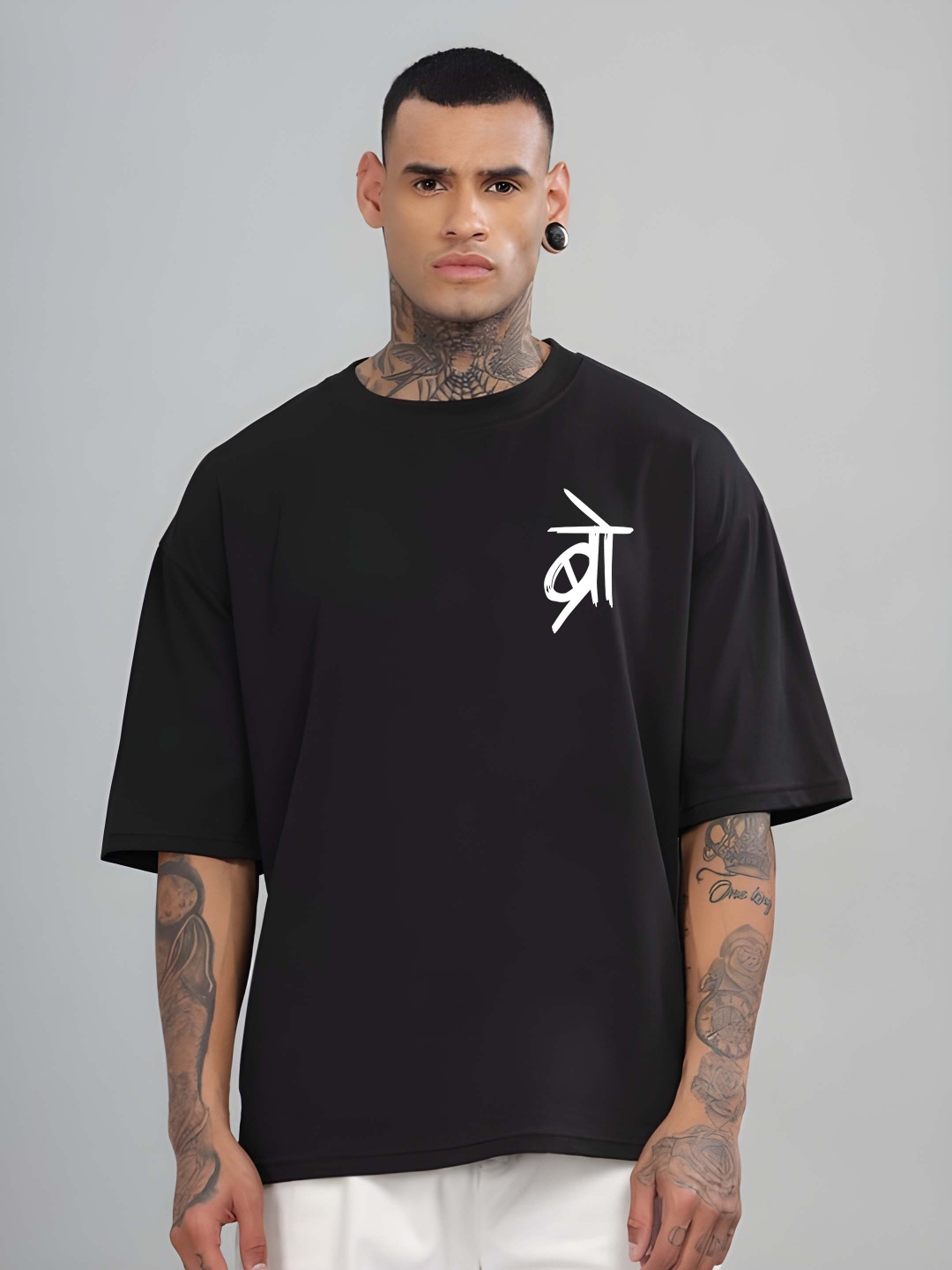 

BOWLIFESTYLE Men Drop-Shoulder Sleeves Pure Cotton T-shirt, Black